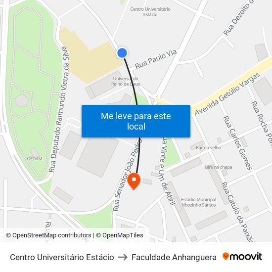 Centro Universitário Estácio to Faculdade Anhanguera map