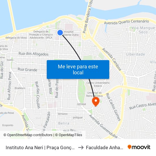 Instituto Ana Neri | Praça Gonçalves Dias to Faculdade Anhanguera map