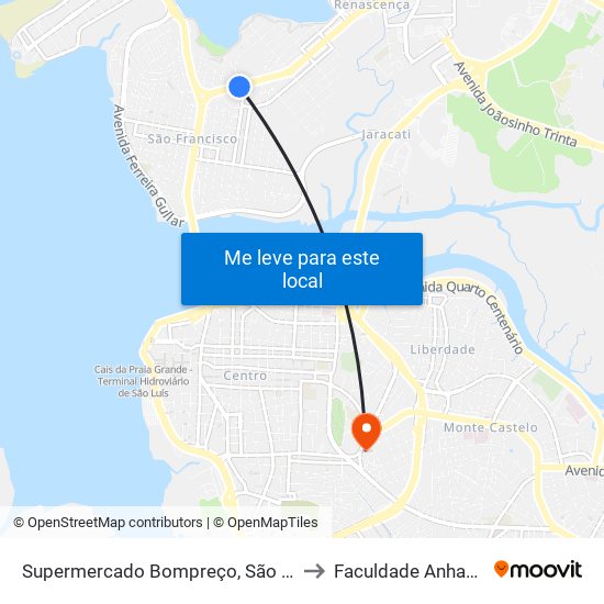 Supermercado Bompreço, São Francisco to Faculdade Anhanguera map