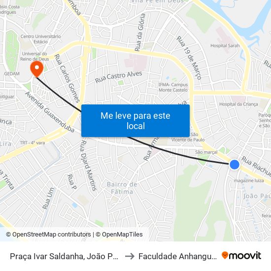 Praça Ivar Saldanha, João Paulo to Faculdade Anhanguera map