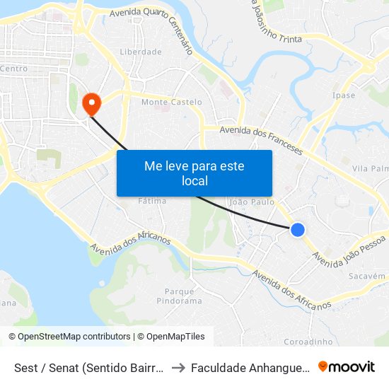 Sest / Senat (Sentido Bairro) to Faculdade Anhanguera map