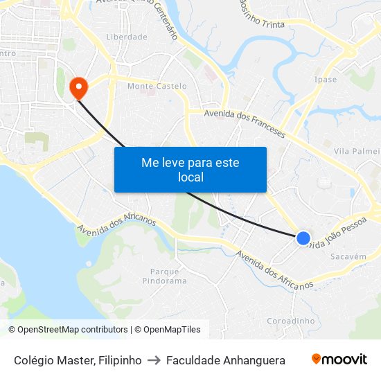Colégio Master, Filipinho to Faculdade Anhanguera map