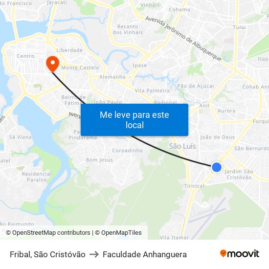 Fribal, São Cristóvão to Faculdade Anhanguera map