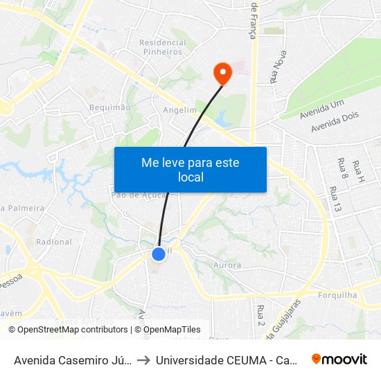 Avenida Casemiro Júnior, Anil to Universidade  CEUMA - Campus TURU map