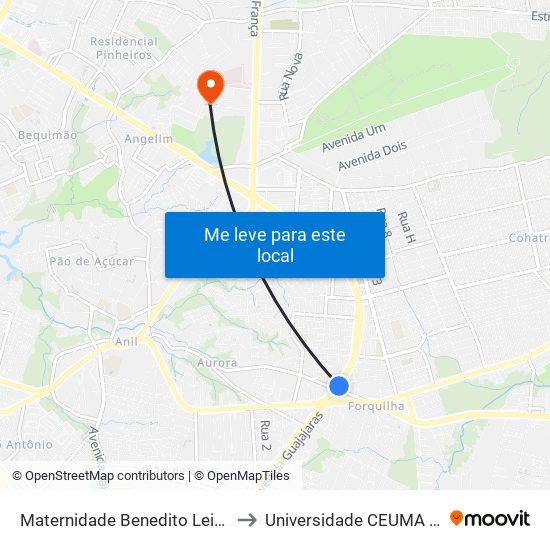 Maternidade Benedito Leite (Sentido Cohab) to Universidade  CEUMA - Campus TURU map