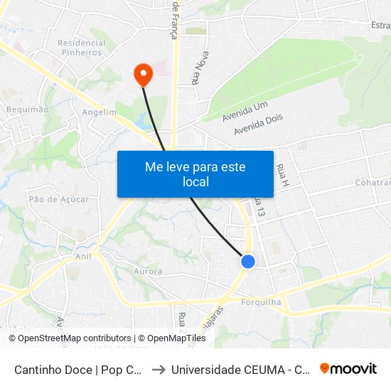 Cantinho Doce | Pop Center, Cohab to Universidade  CEUMA - Campus TURU map