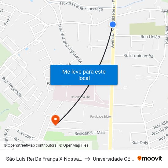 São Luís Rei De França X Nossa Senhora Da Vitória (Sentido Centro) to Universidade  CEUMA - Campus TURU map