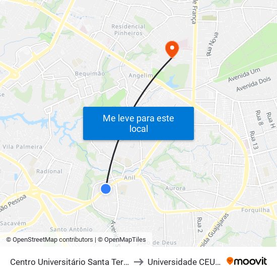 Centro Universitário Santa Teresinha - Cest (Sentido Centro) to Universidade  CEUMA - Campus TURU map