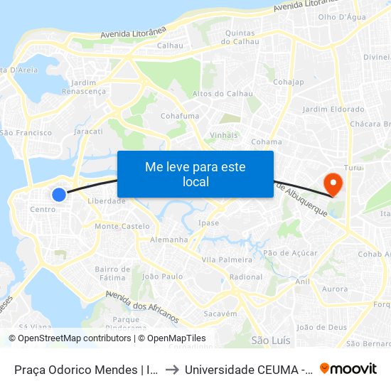 Praça Odorico Mendes | Instituto Florence to Universidade  CEUMA - Campus TURU map