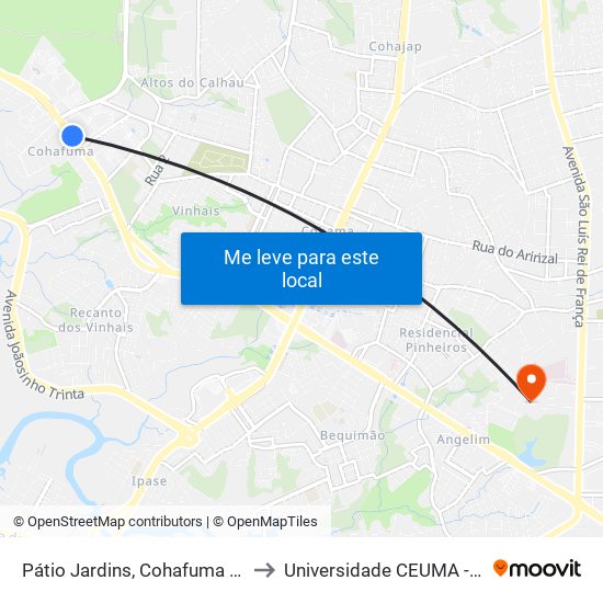 Pátio Jardins, Cohafuma (Sentido Centro) to Universidade  CEUMA - Campus TURU map