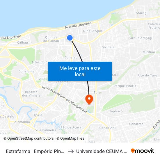 Extrafarma | Empório Pinheiro, Olho D'Água to Universidade  CEUMA - Campus TURU map