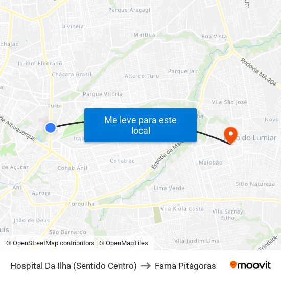 Hospital Da Ilha (Sentido Centro) to Fama Pitágoras map