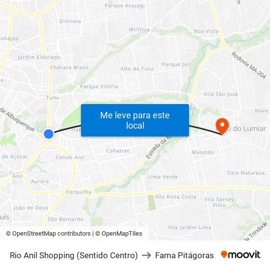 Rio Anil Shopping (Sentido Centro) to Fama Pitágoras map