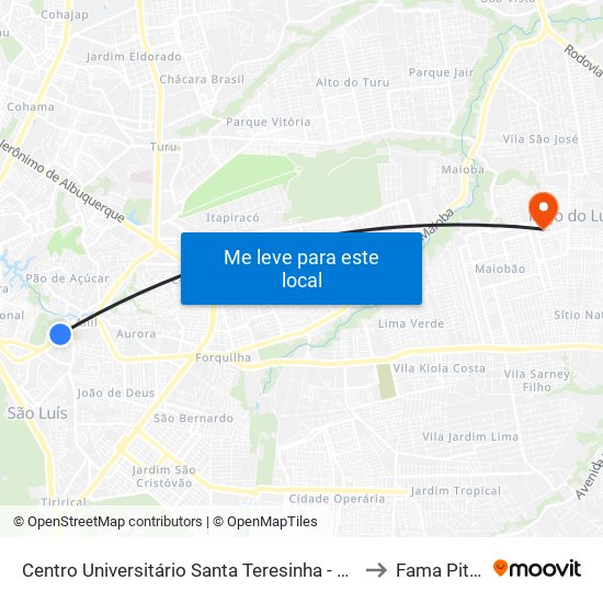 Centro Universitário Santa Teresinha - Cest (Sentido Centro) to Fama Pitágoras map