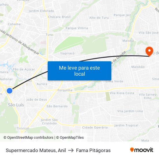 Supermercado Mateus, Anil to Fama Pitágoras map