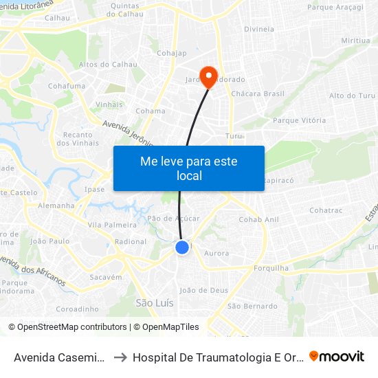 Avenida Casemiro Júnior, Anil to Hospital De Traumatologia E Ortopedia Do Maranhão map