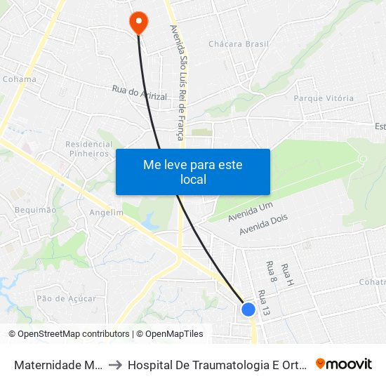 Maternidade Marly Sarney to Hospital De Traumatologia E Ortopedia Do Maranhão map