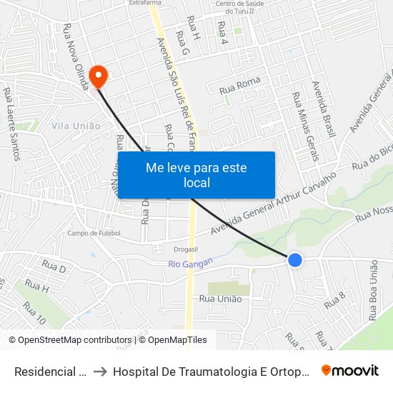 Residencial Colinas to Hospital De Traumatologia E Ortopedia Do Maranhão map