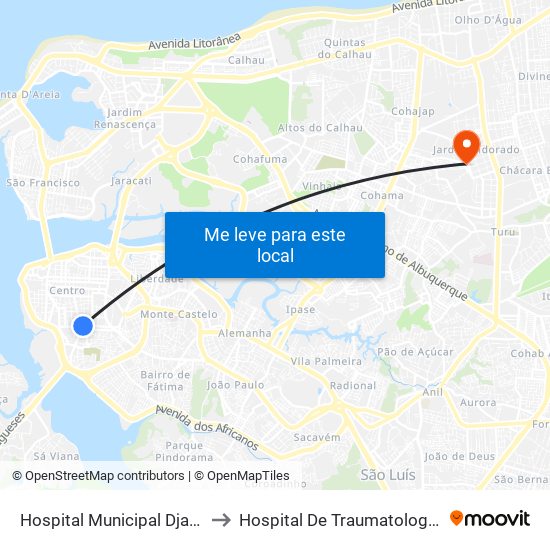 Hospital Municipal Djalma Marques (Socorrão I) to Hospital De Traumatologia E Ortopedia Do Maranhão map