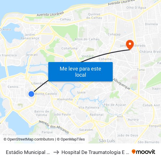 Estádio Municipal Nhozinho Santos to Hospital De Traumatologia E Ortopedia Do Maranhão map