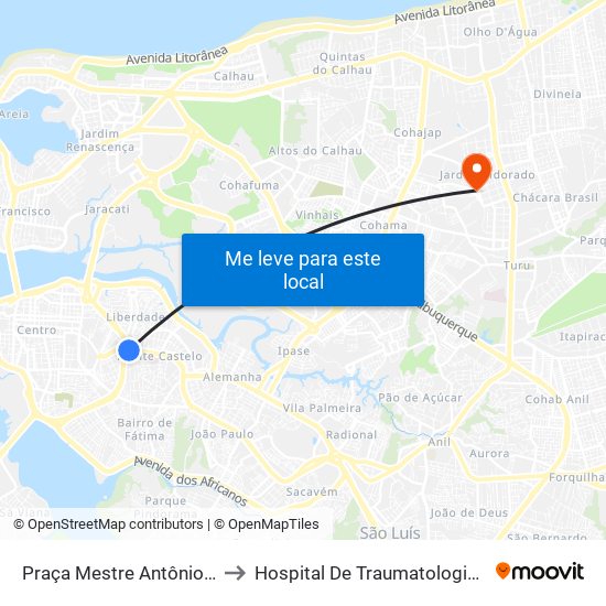 Praça Mestre Antônio Vieira (Sentido Bairro) to Hospital De Traumatologia E Ortopedia Do Maranhão map