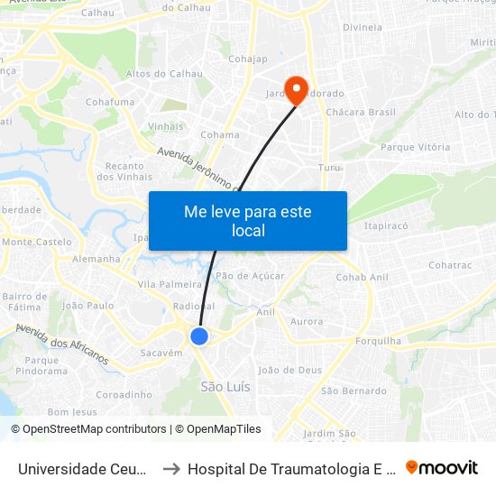 Universidade Ceuma - Campus Anil to Hospital De Traumatologia E Ortopedia Do Maranhão map