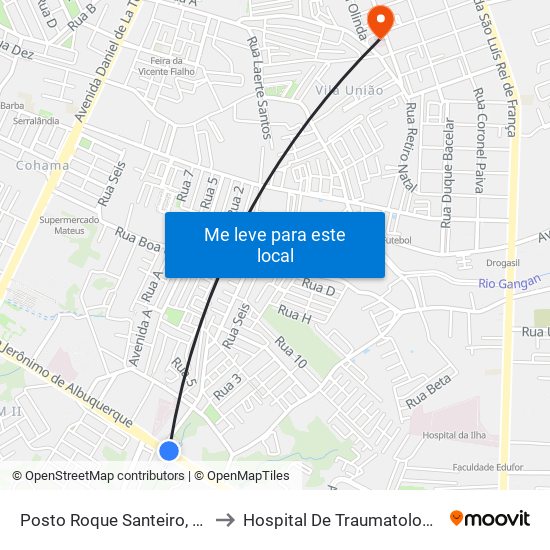 Posto Roque Santeiro, Bequimão (Sentido Centro) to Hospital De Traumatologia E Ortopedia Do Maranhão map