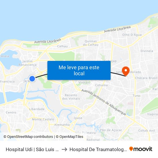 Hospital Udi | São Luís Shopping (Sentido Centro) to Hospital De Traumatologia E Ortopedia Do Maranhão map