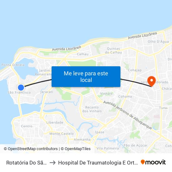 Rotatória Do São Francisco to Hospital De Traumatologia E Ortopedia Do Maranhão map