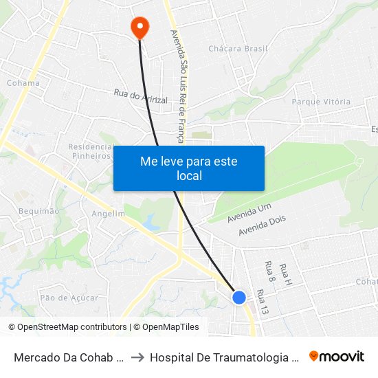Mercado Da Cohab (Sentido Forquilha) to Hospital De Traumatologia E Ortopedia Do Maranhão map