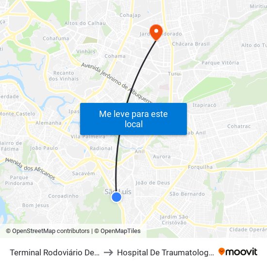 Terminal Rodoviário De São Luis (Sentido Centro) to Hospital De Traumatologia E Ortopedia Do Maranhão map