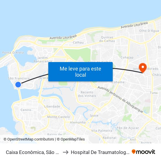 Caixa Econômica, São Francisco (Sentido Centro) to Hospital De Traumatologia E Ortopedia Do Maranhão map