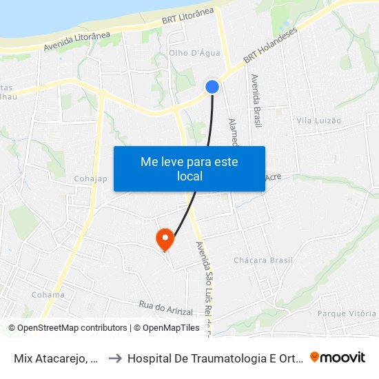 Mix Atacarejo, Olho D'Água to Hospital De Traumatologia E Ortopedia Do Maranhão map