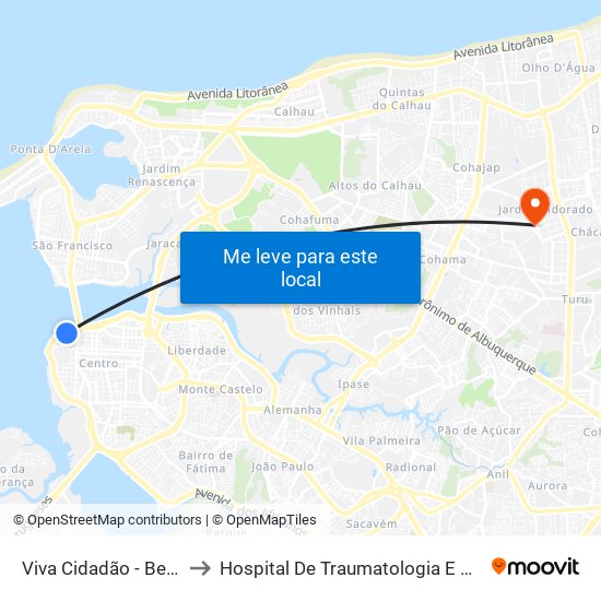 Viva Cidadão - Beira Mar, Centro to Hospital De Traumatologia E Ortopedia Do Maranhão map