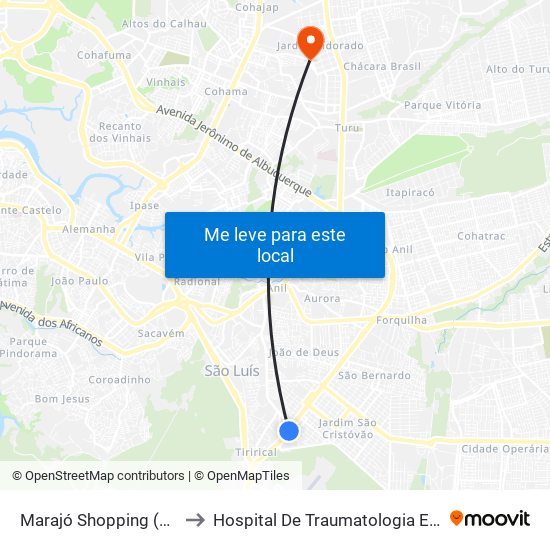 Marajó Shopping (Sentido Forquilha) to Hospital De Traumatologia E Ortopedia Do Maranhão map