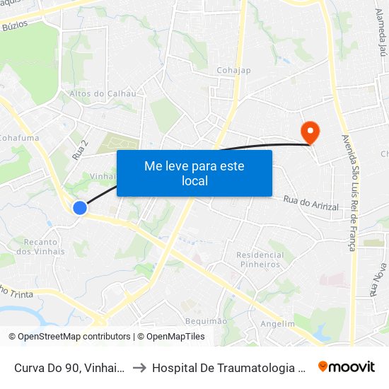 Curva Do 90, Vinhais (Sentido Centro) to Hospital De Traumatologia E Ortopedia Do Maranhão map