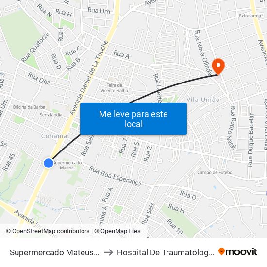 Supermercado Mateus, Cohama (Sentido Centro) to Hospital De Traumatologia E Ortopedia Do Maranhão map