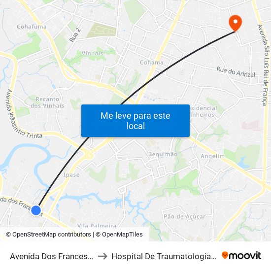 Avenida Dos Franceses, Vila Ivar Saldanha to Hospital De Traumatologia E Ortopedia Do Maranhão map