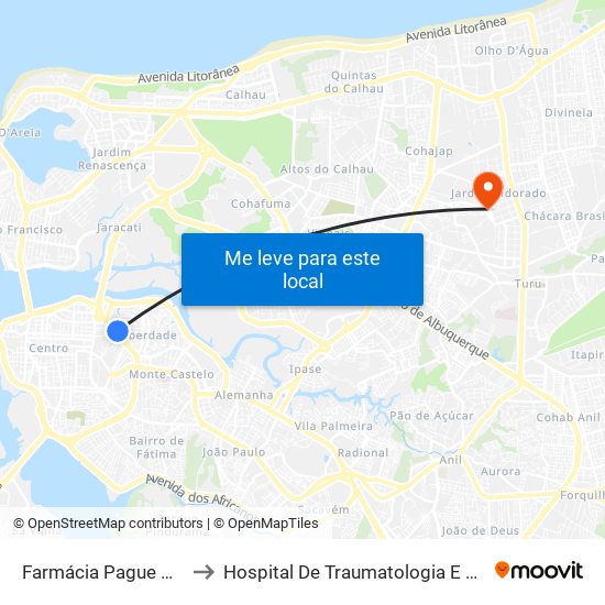 Farmácia Pague Menos, Camboa to Hospital De Traumatologia E Ortopedia Do Maranhão map