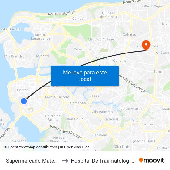 Supermercado Mateus | Rua Das Cajazeiras to Hospital De Traumatologia E Ortopedia Do Maranhão map