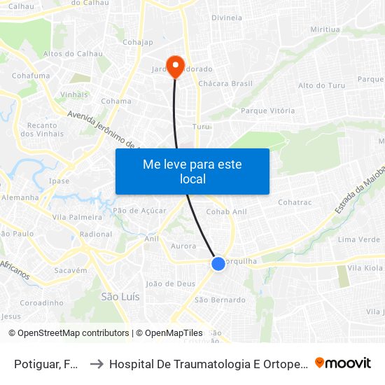 Potiguar, Forquilha to Hospital De Traumatologia E Ortopedia Do Maranhão map