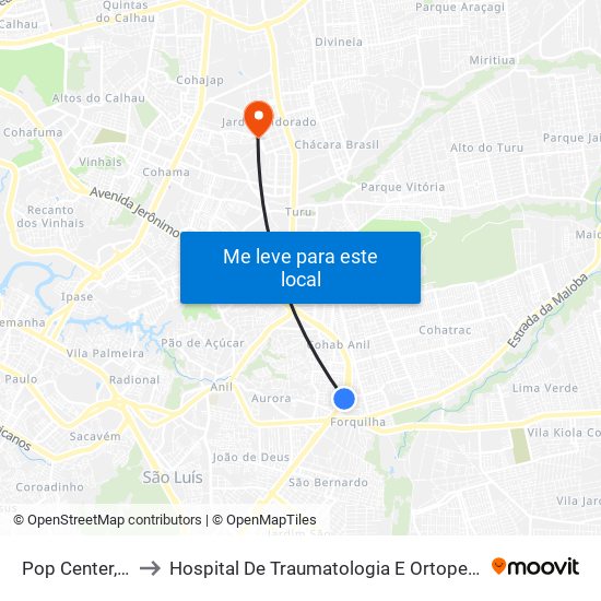 Pop Center, Cohab to Hospital De Traumatologia E Ortopedia Do Maranhão map