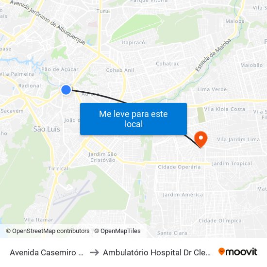 Avenida Casemiro Júnior, Anil to Ambulatório Hospital Dr Clementino Moura map