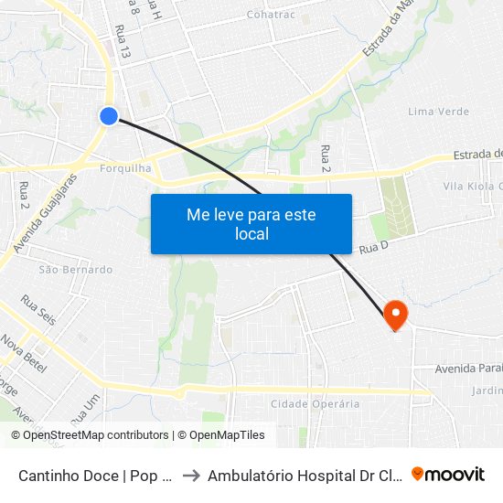 Cantinho Doce | Pop Center, Cohab to Ambulatório Hospital Dr Clementino Moura map