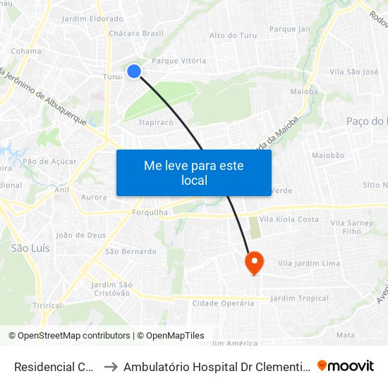Residencial Colinas to Ambulatório Hospital Dr Clementino Moura map