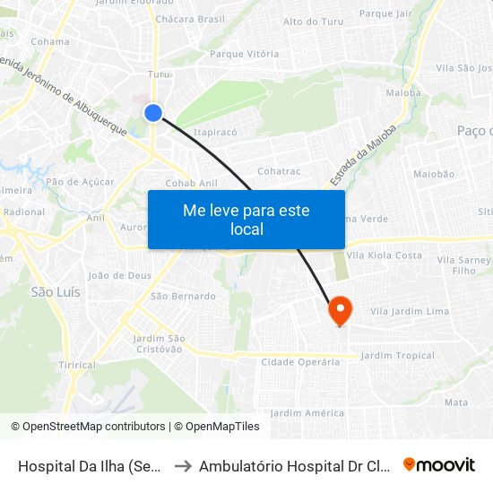 Hospital Da Ilha (Sentido Centro) to Ambulatório Hospital Dr Clementino Moura map