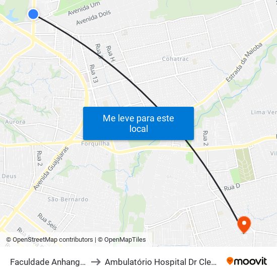 Faculdade Anhanguera, Turu to Ambulatório Hospital Dr Clementino Moura map