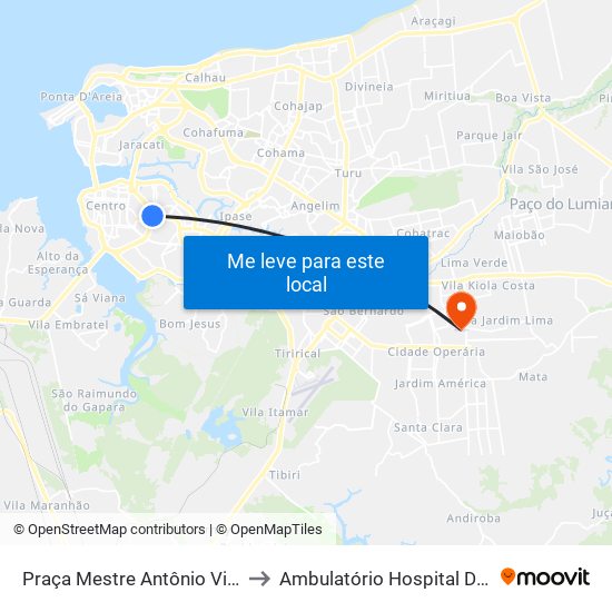 Praça Mestre Antônio Vieira (Sentido Bairro) to Ambulatório Hospital Dr Clementino Moura map