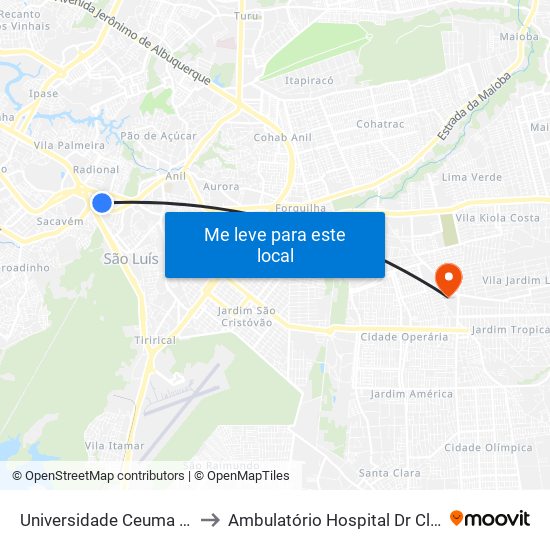 Universidade Ceuma - Campus Anil to Ambulatório Hospital Dr Clementino Moura map