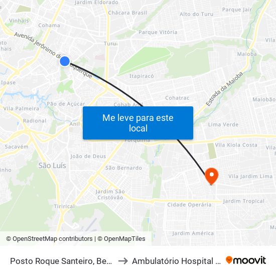 Posto Roque Santeiro, Bequimão (Sentido Centro) to Ambulatório Hospital Dr Clementino Moura map